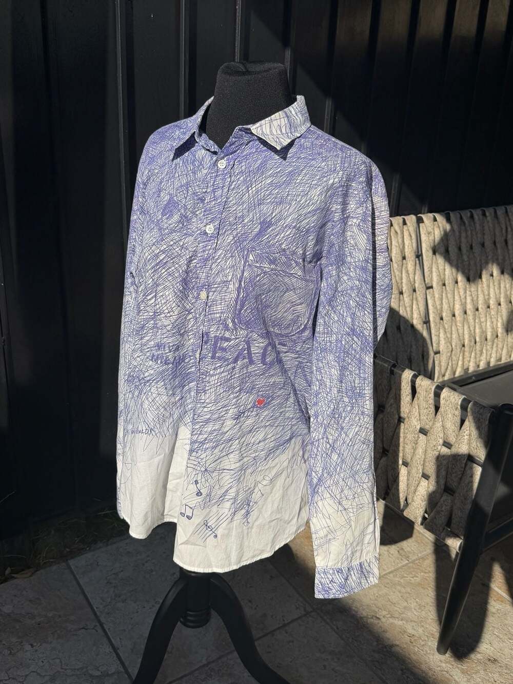 Moschino Long Sleeve Scribble Print Cotton Button-Up Shirt